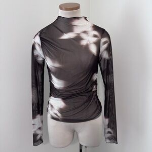 Zara Small Sheer Long Sleeve Black Floral Blouse Top ~ Y2K 90’s Dark Whimsical